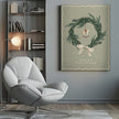 Impression sur toile : décoration murale, jouet en forme de cheval sur une couronne de Noël avec nœud.