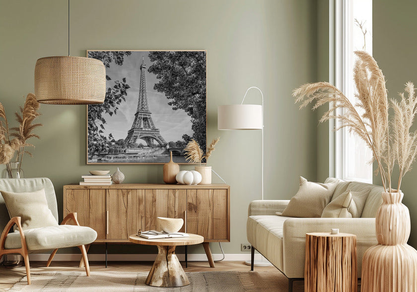Wall art PARIS Eiffel Tower & River Seine - Monochrome