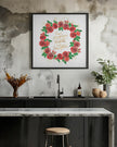 Décoration murale, couronne de roses anglaises rouges pour les vœux de vacances.
