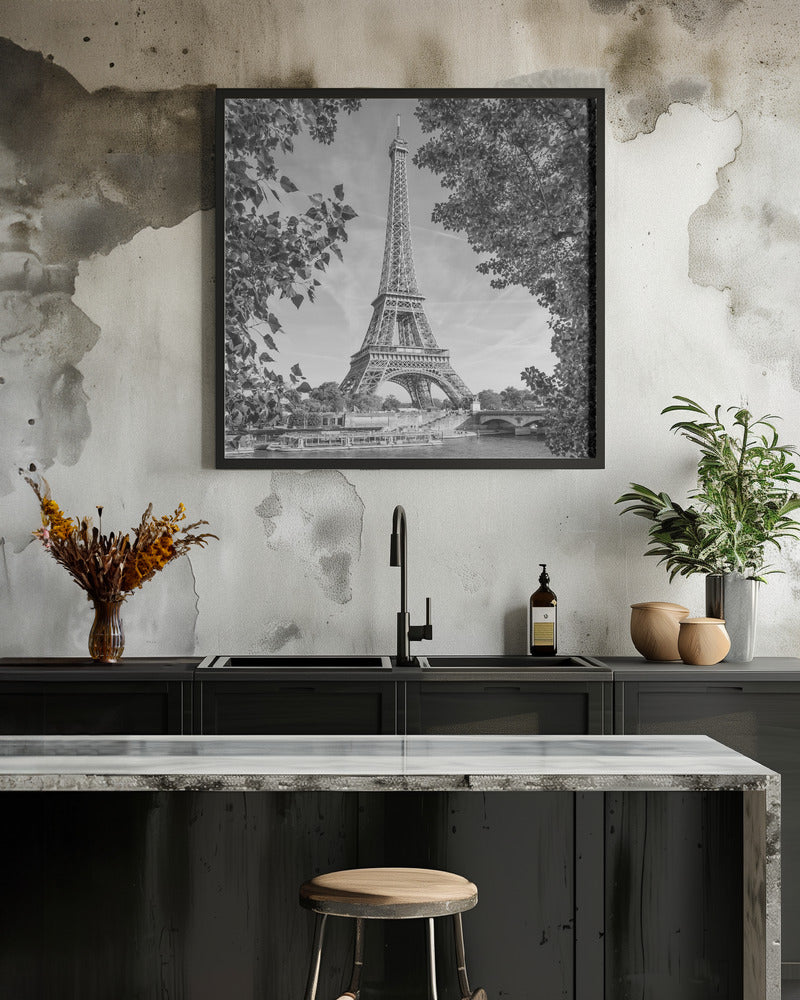 Wall art PARIS Eiffel Tower & River Seine - Monochrome