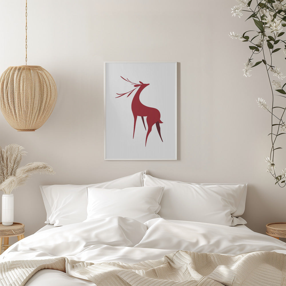 Art mural : Cerf stylisé rétro (rouge)