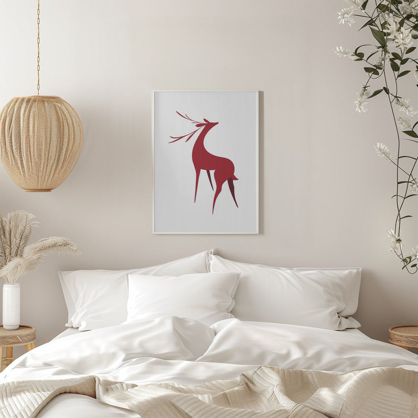 Art mural : Cerf stylisé rétro (rouge)