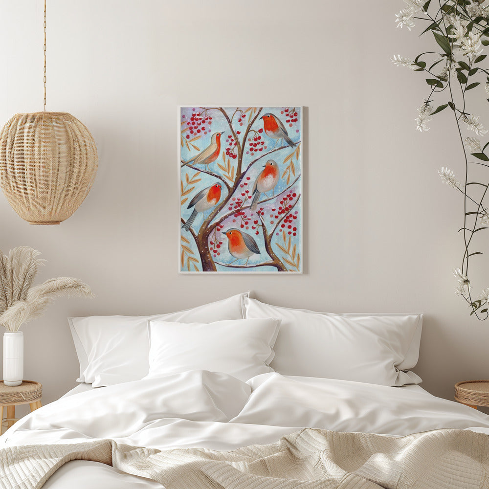 Peintures sur toile d'oiseaux d'hiver, rouges-gorge, Noël, neige