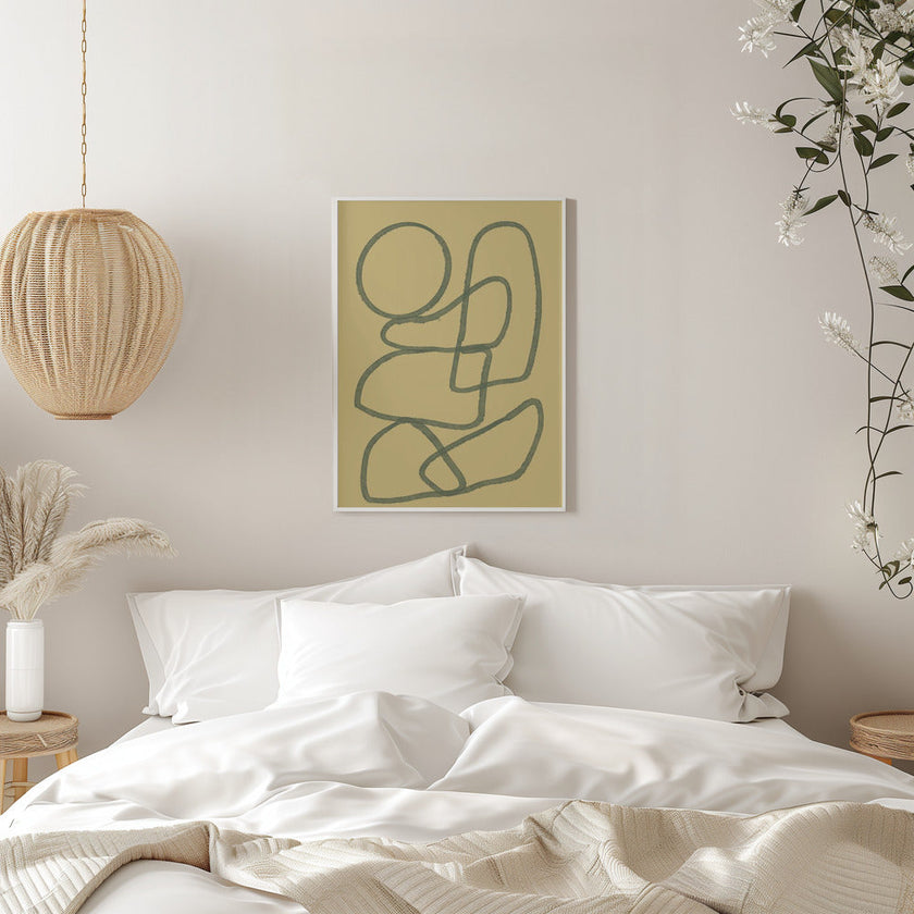 Dessin mural abstrait au trait.