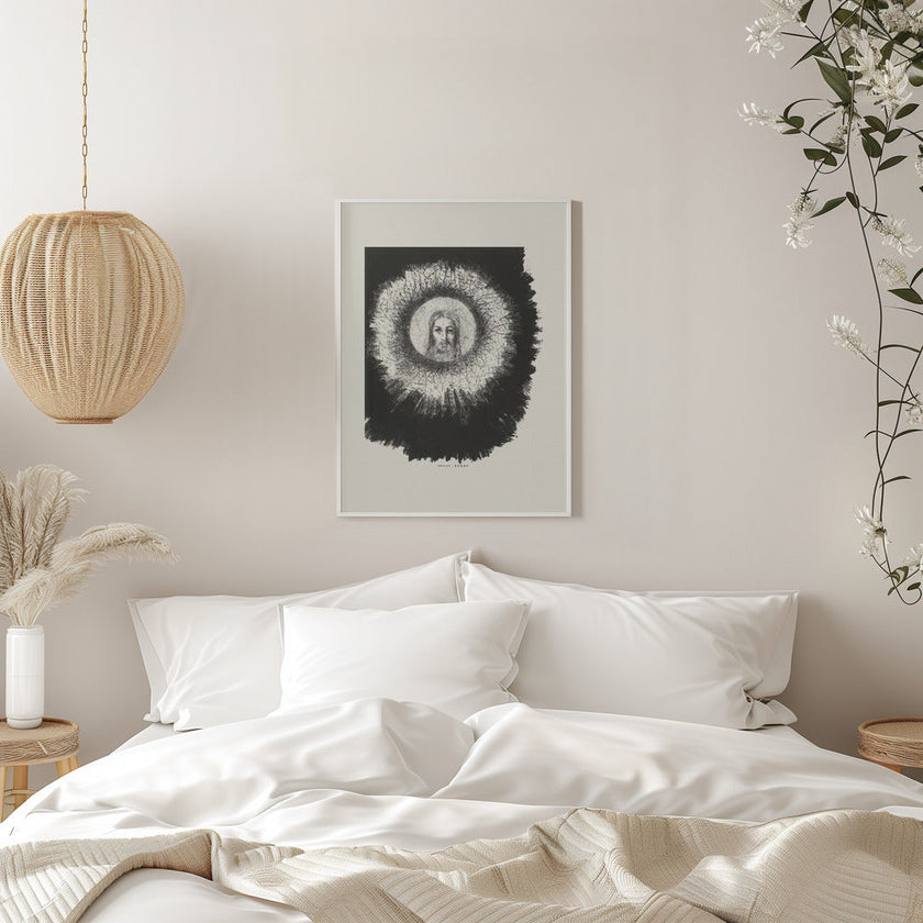 Art mural et le visage du Christ brillait dans le disque solaire.