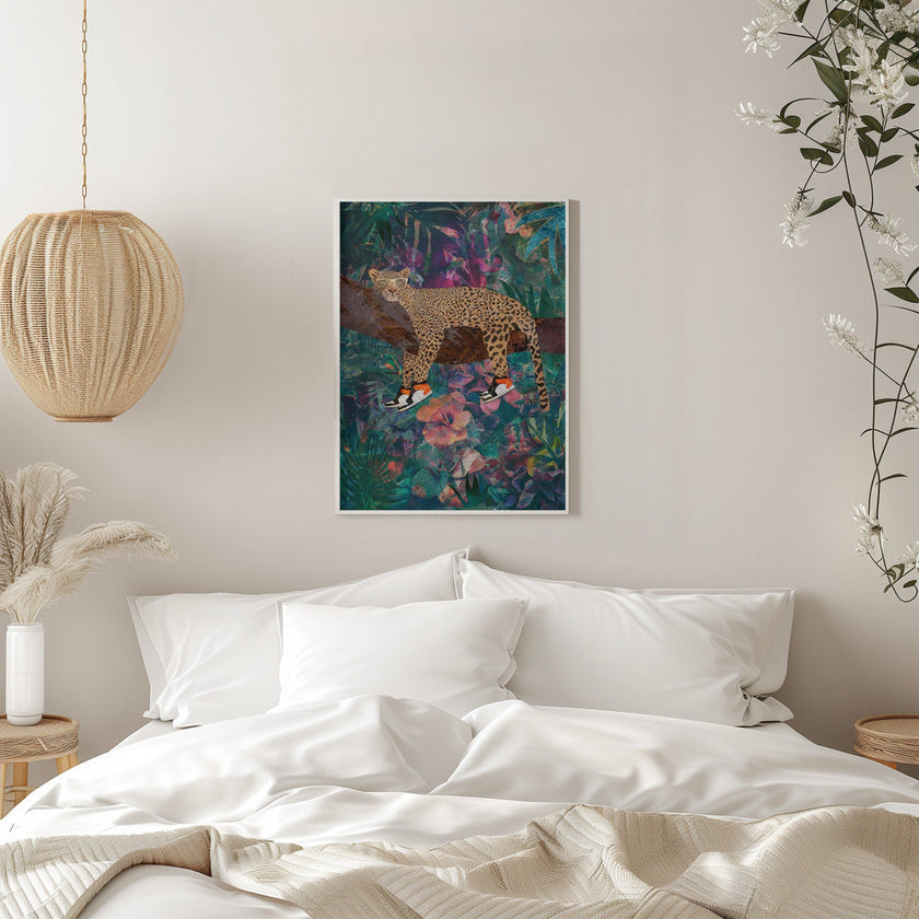 Wall art Tropical Floral Jungle - Leopard wearing shoes