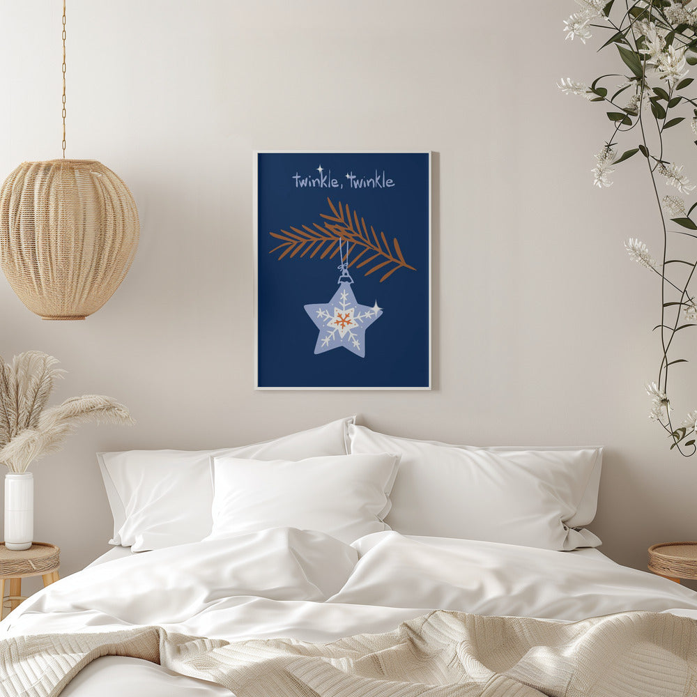 Impression sur toile : Étoile de Noël bleue scintillante et joyeuse