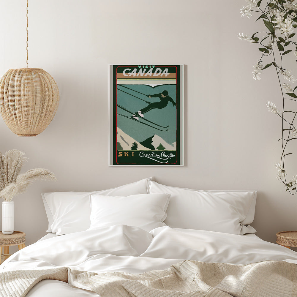 Illustration murale Tourisme d'hiver : Affiche vintage du Canada consacrée au ski