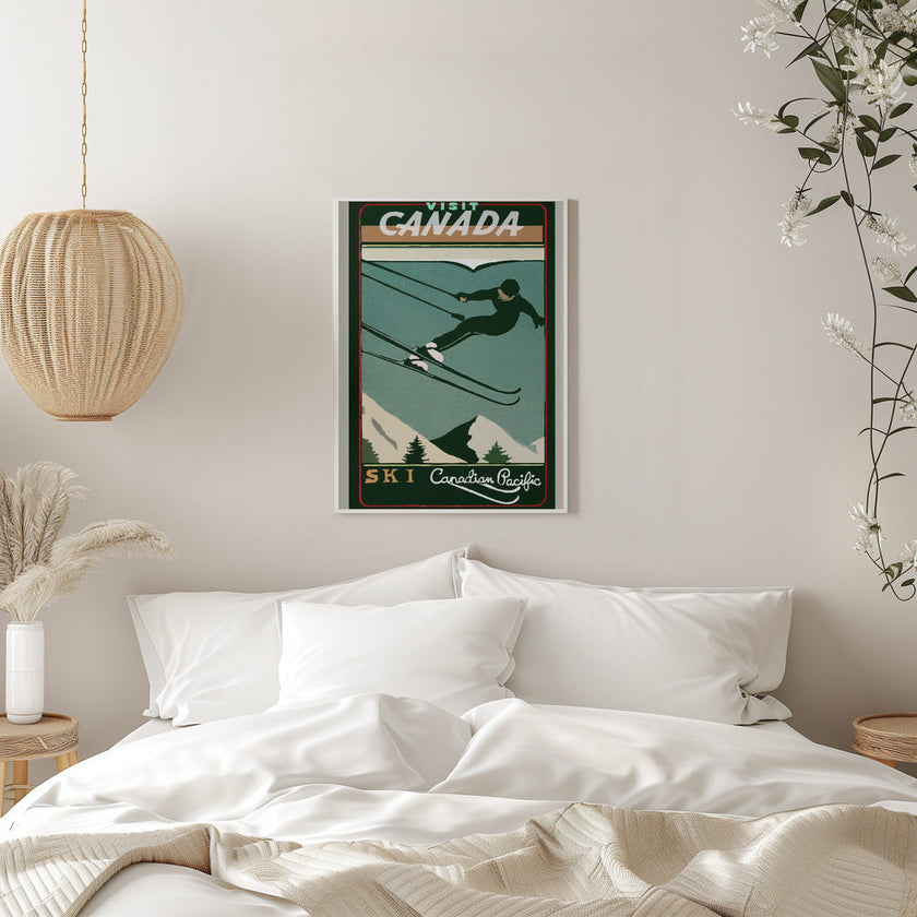 Illustration murale Tourisme d'hiver : Affiche vintage du Canada consacrée au ski
