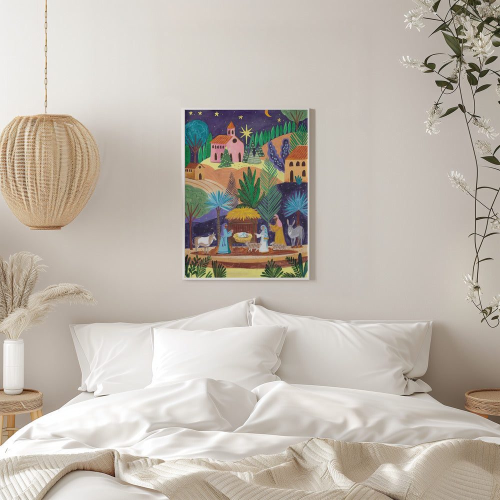 Impression sur toile d'art mural : Scène de la Nativité, nuit étoilée
