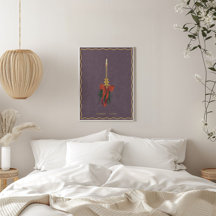 Wall art Candle with bow and spruce sprigs Canvas Print