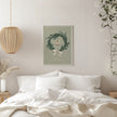 Impression sur toile : décoration murale, jouet en forme de cheval sur une couronne de Noël avec nœud.