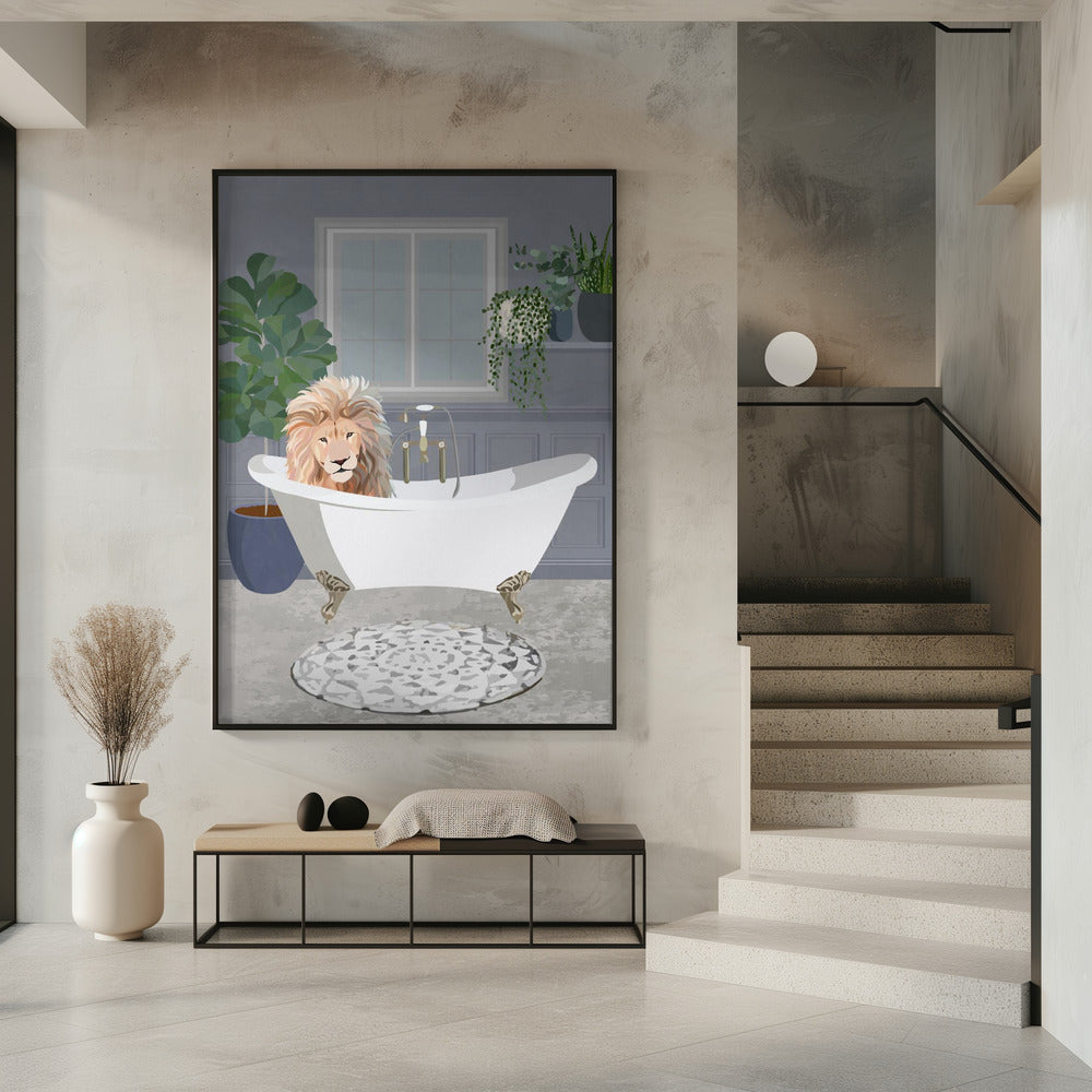 Impression sur toile d'art mural : Lion prend un bain
