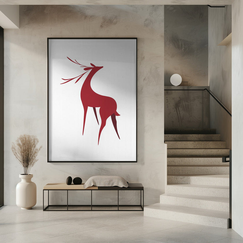 Art mural : Cerf stylisé rétro (rouge)