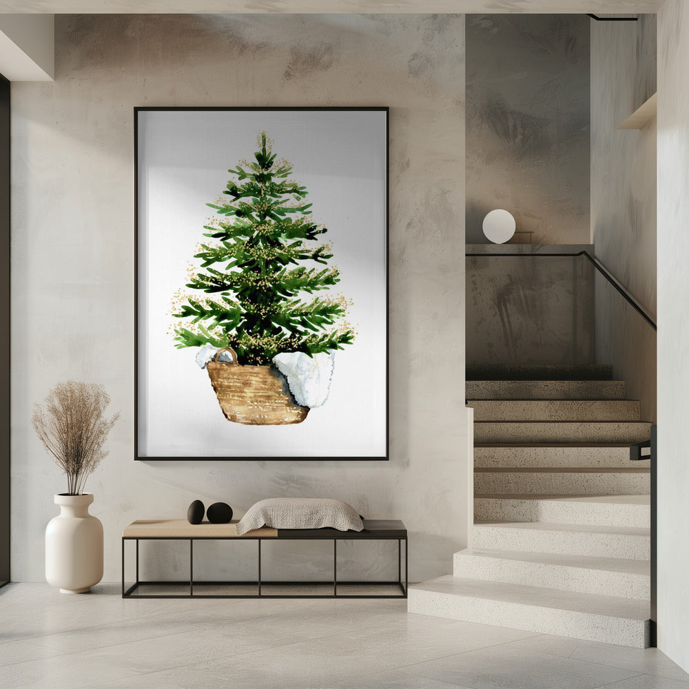 Impression sur toile : Arbre de Noël aquarelle confortable (2)
