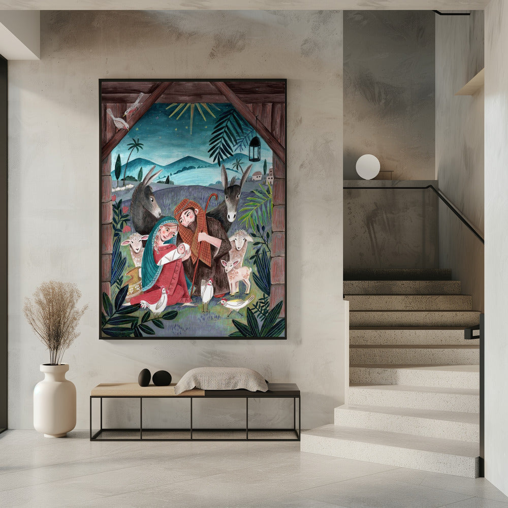 Impression sur toile d'art mural : Noël avec Marie et l'enfant Jésus