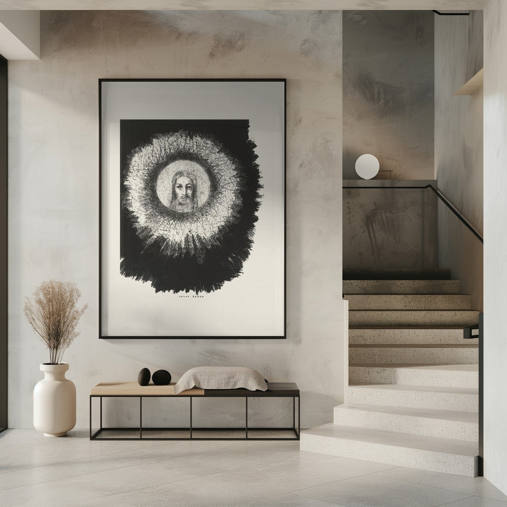 Art mural et le visage du Christ brillait dans le disque solaire.