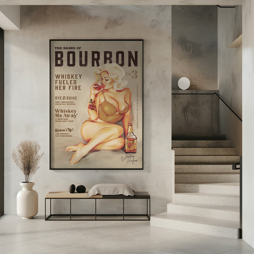 Wall art Babes of Bourbon Vol 3 Sexy Vintage Pin Up Girl Drinking Whiskey