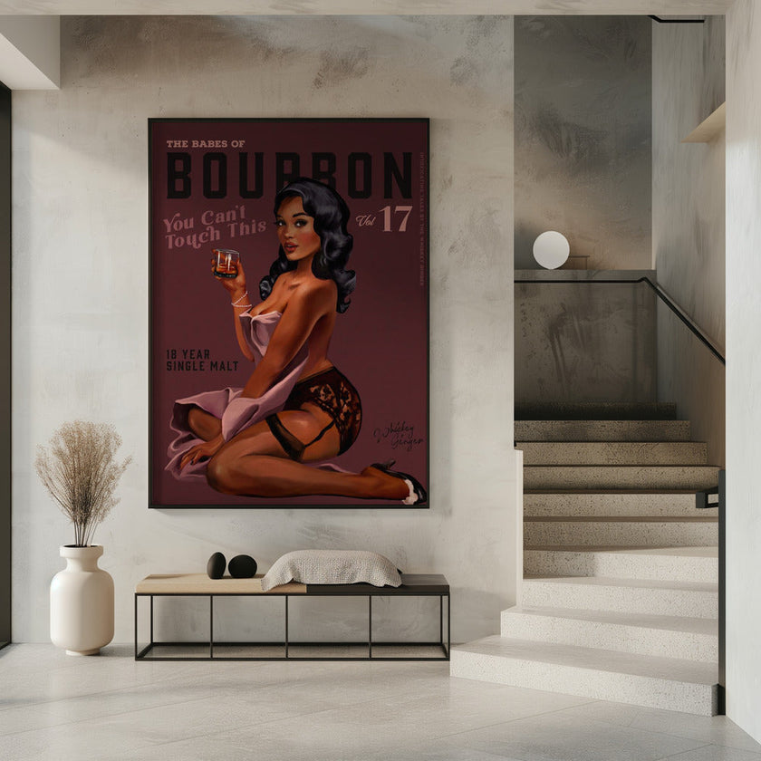 Wall art Babes of Bourbon Cant Touch This. Sexy Retro Pin Up Girl Whiskey Art