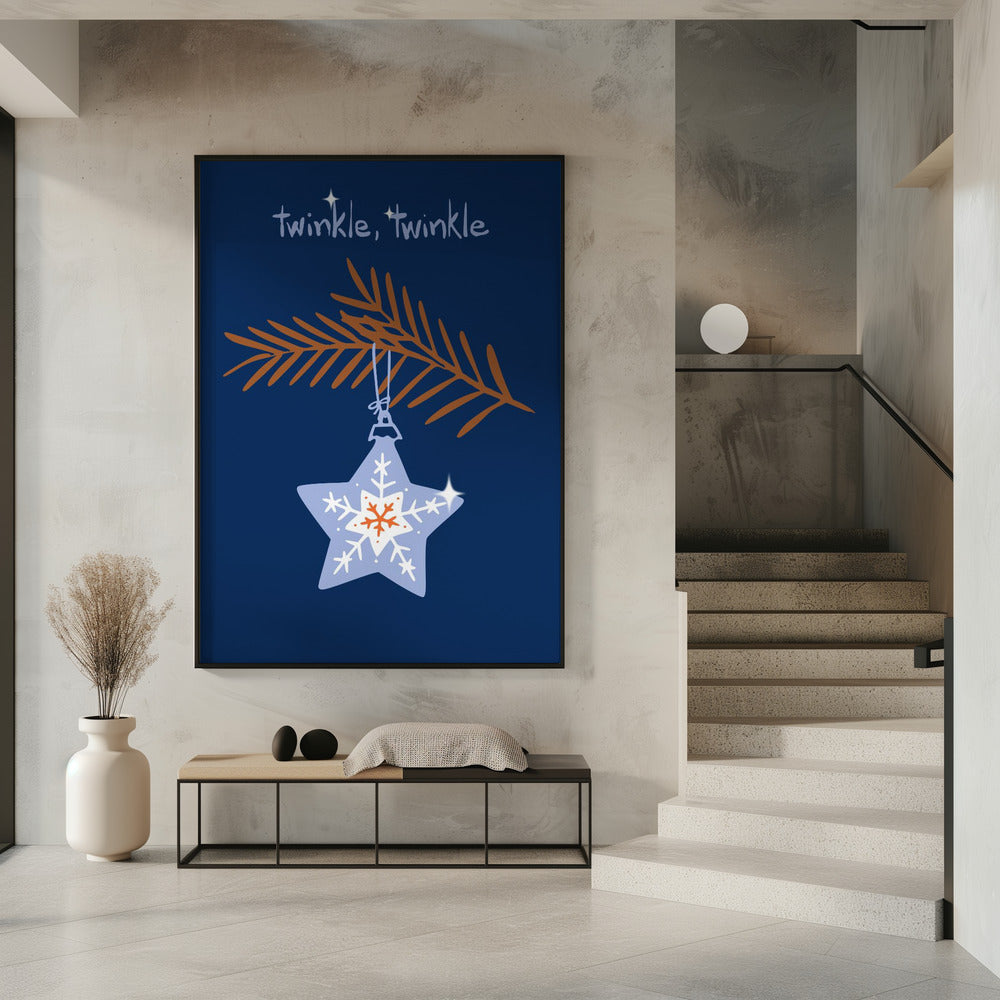 Impression sur toile : Étoile de Noël bleue scintillante et joyeuse