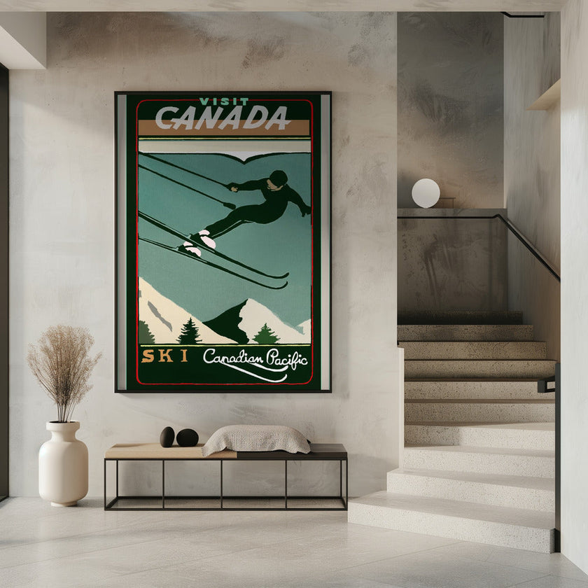 Illustration murale Tourisme d'hiver : Affiche vintage du Canada consacrée au ski