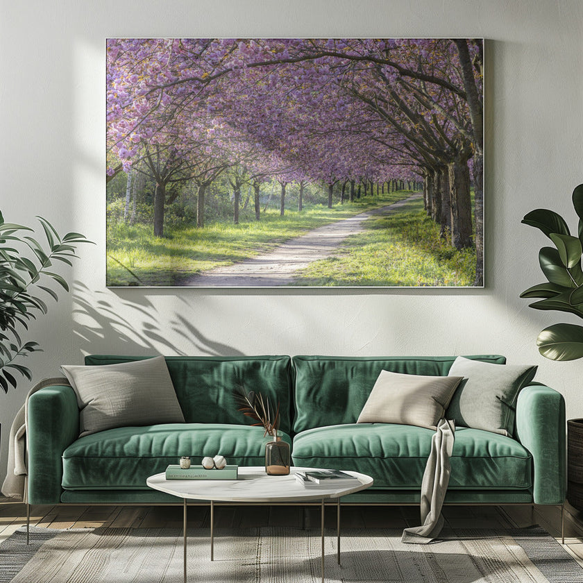 Art mural : allée idyllique de cerisiers en fleurs