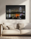Art mural : Magnifique pont Rainbow Bridge avec le panorama de Tokyo en soirée.