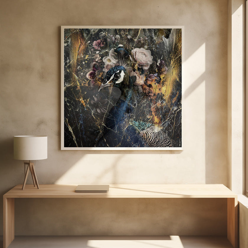 Illustration murale vintage d'un paon.  (Wall art Peacock Animal Vintage Art Illustration Wallart 1)