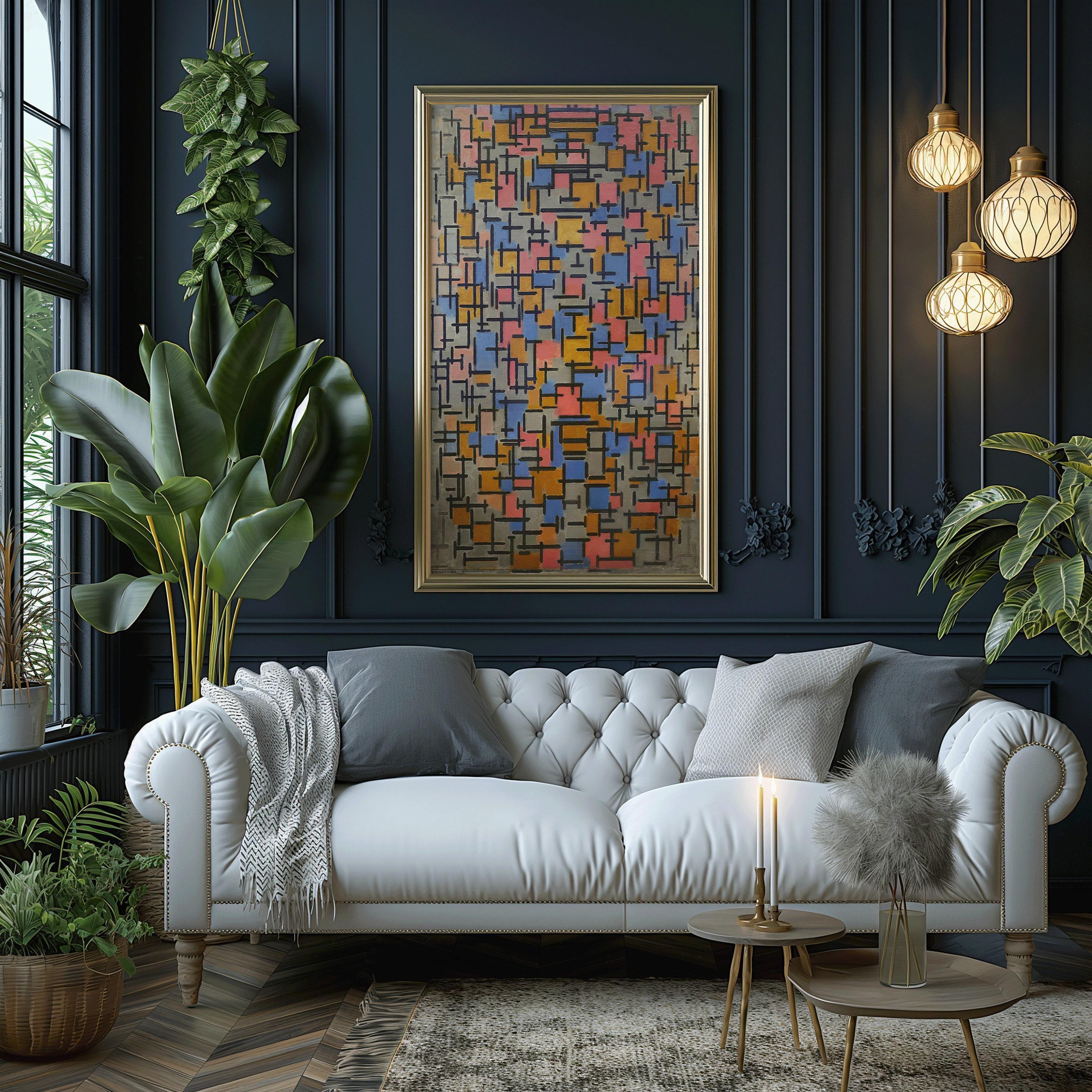 Piet Mondrian Composition (1916) Art Print: Vintage Mid-Century Modern Giclee Print (2x1)
