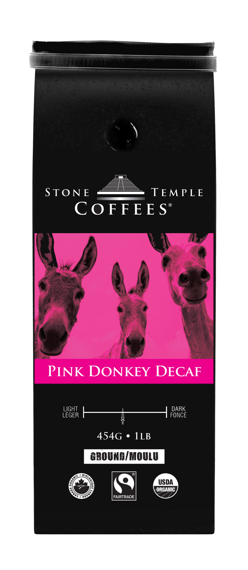 Pink Donkey Decaf - Ground, Medium Roast, Certified Organic OCIA/ Fairtrade Coffee 1lb/454g