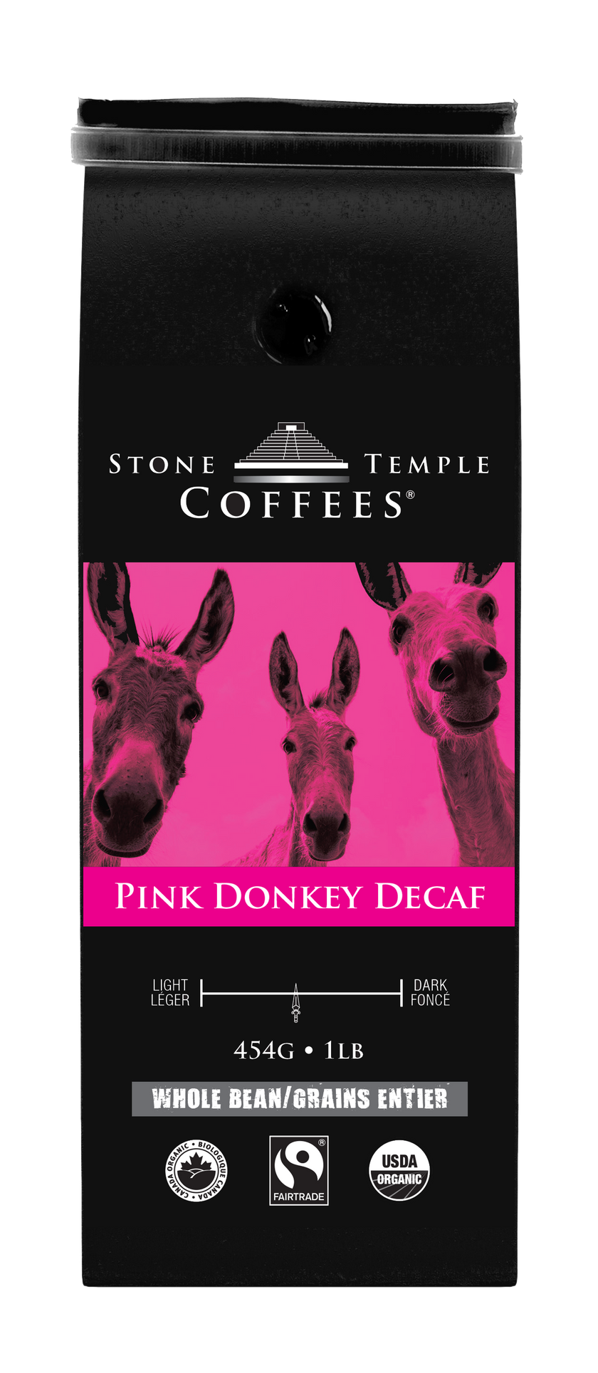 Pink Donkey Decaf - Whole Bean, Medium Roast, Certified Organic OCIA/ Fairtrade Coffee 1lb/454g