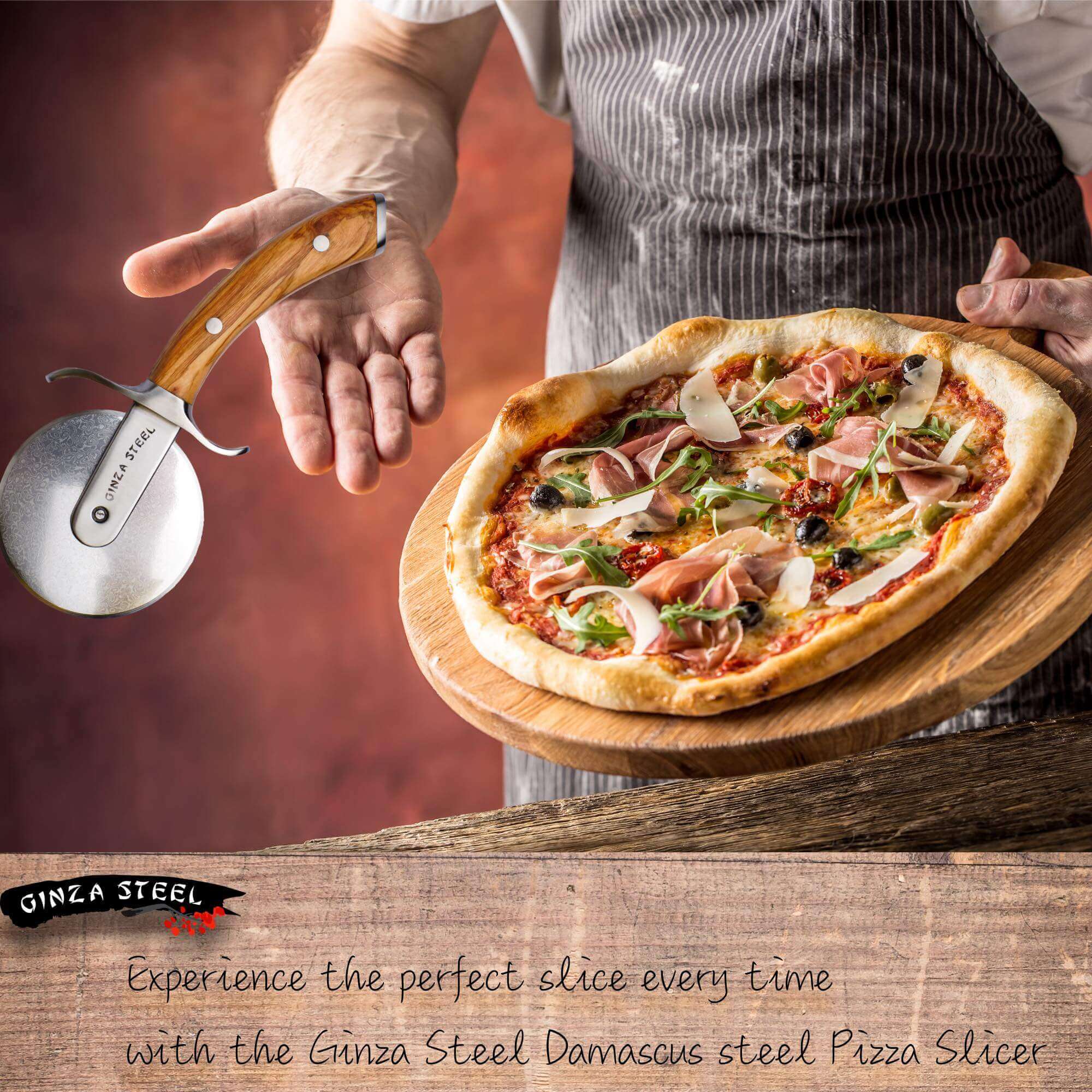 Coupe-pizza Ginza Steel MIA – Lame en acier inoxydable avec manche en bois d'olivier