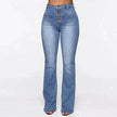 Plus Size High Waist Denim Trousers for Women | Patch Pocket Washed Jeans