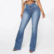Plus Size High Waist Denim Trousers for Women | Patch Pocket Washed Jeans