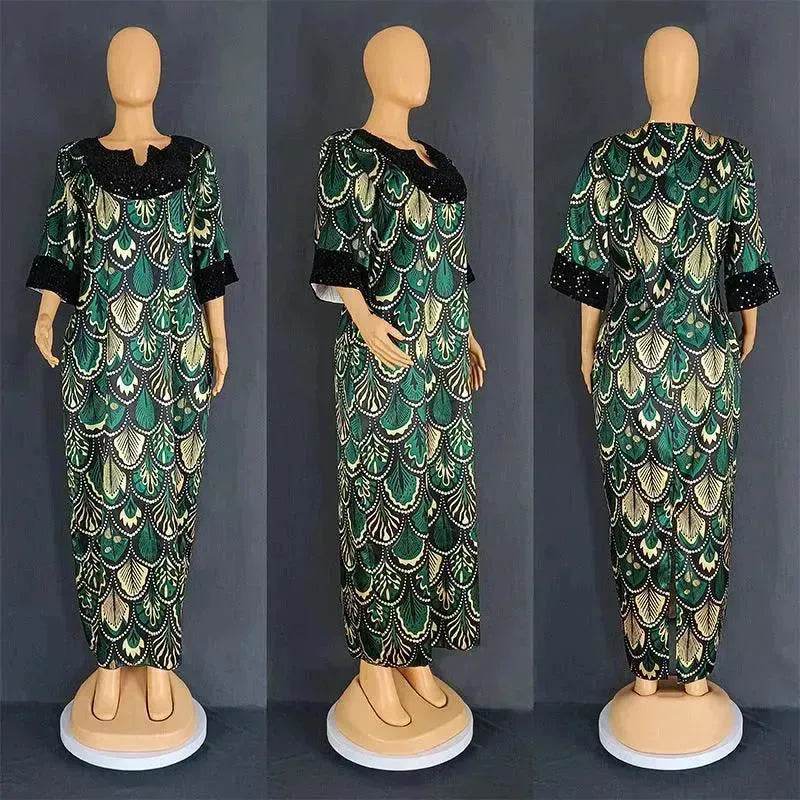 Plus Size Women's Satin Sequin Long Gown Dress