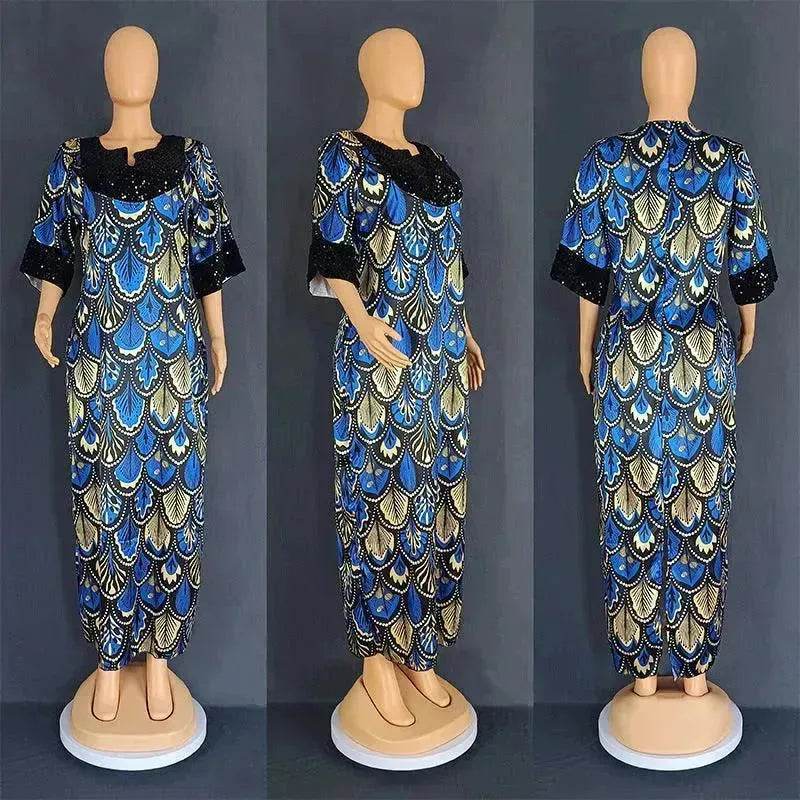 Plus Size Women's Satin Sequin Long Gown Dress