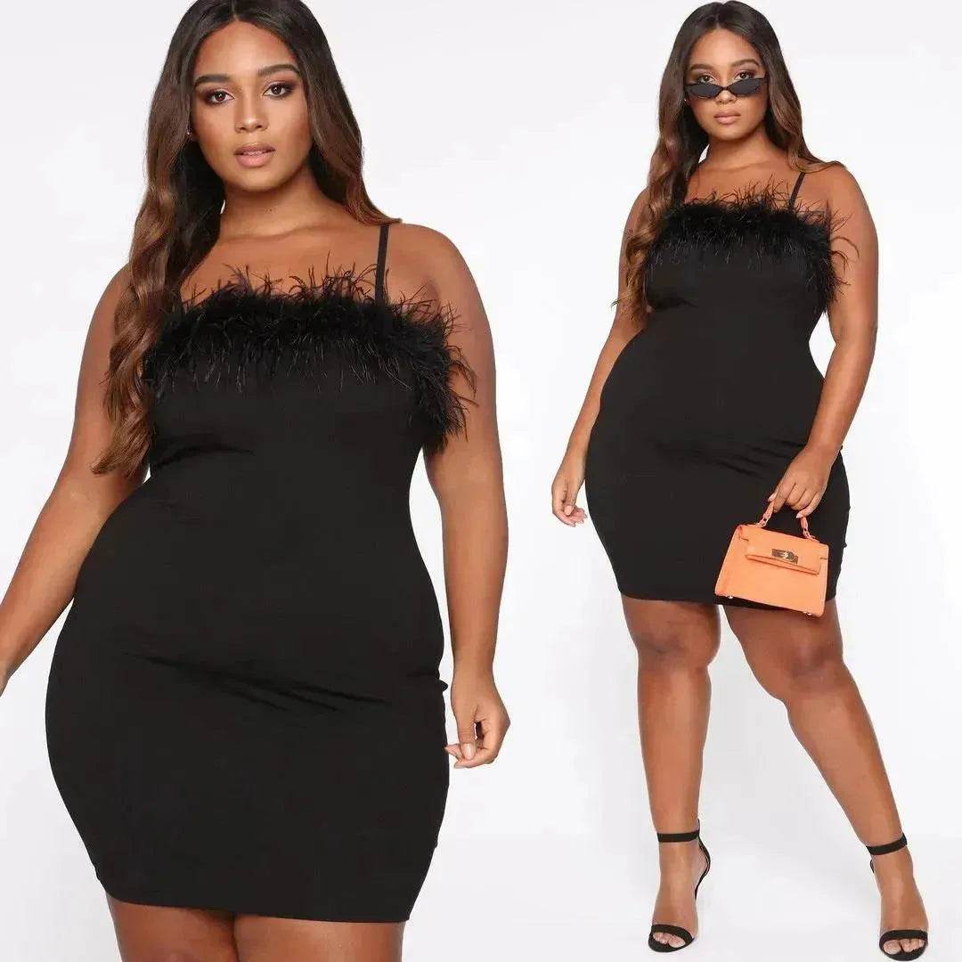 Plus Size Women's Suspender Feather Dress Gown