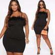 Plus Size Women's Suspender Feather Dress Gown
