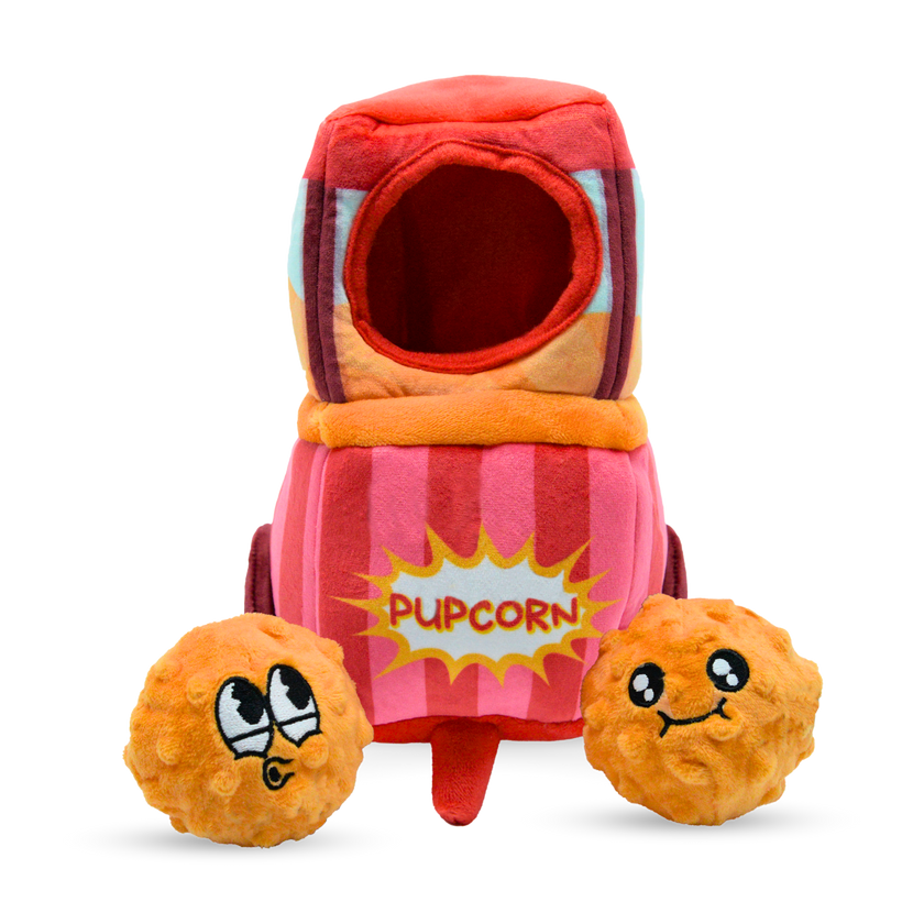 Plush Popcorn Machine Dog Toy – Interactive Burrow & Squeaky Balls