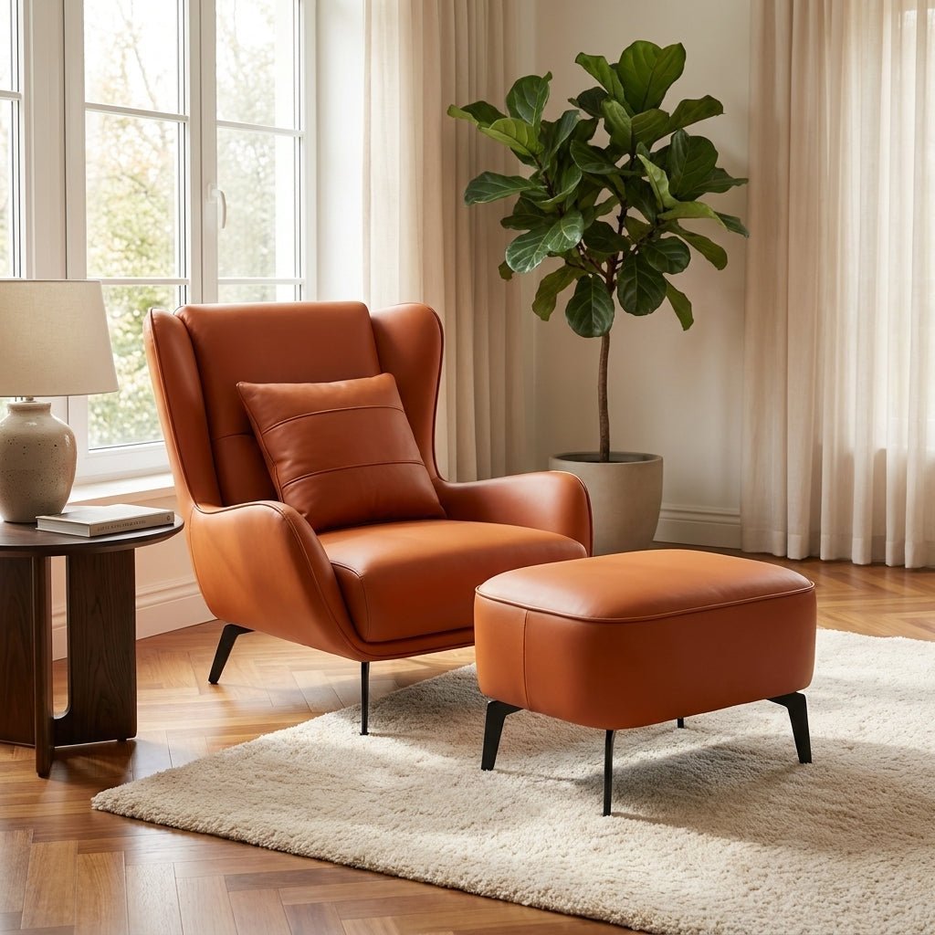 PM06 Premium Cowhide Leather Relaxation Chair with Ottoman