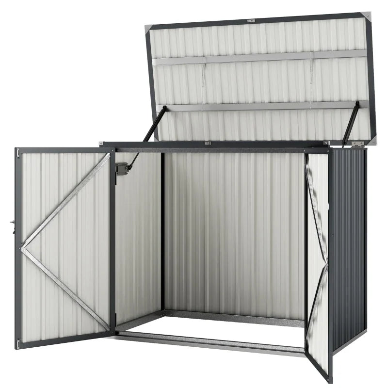 Outdoor Storage Shed Lockable Galvanized Steel Garbage Bin Shed Lift-up Lid for 2 Trash Cans