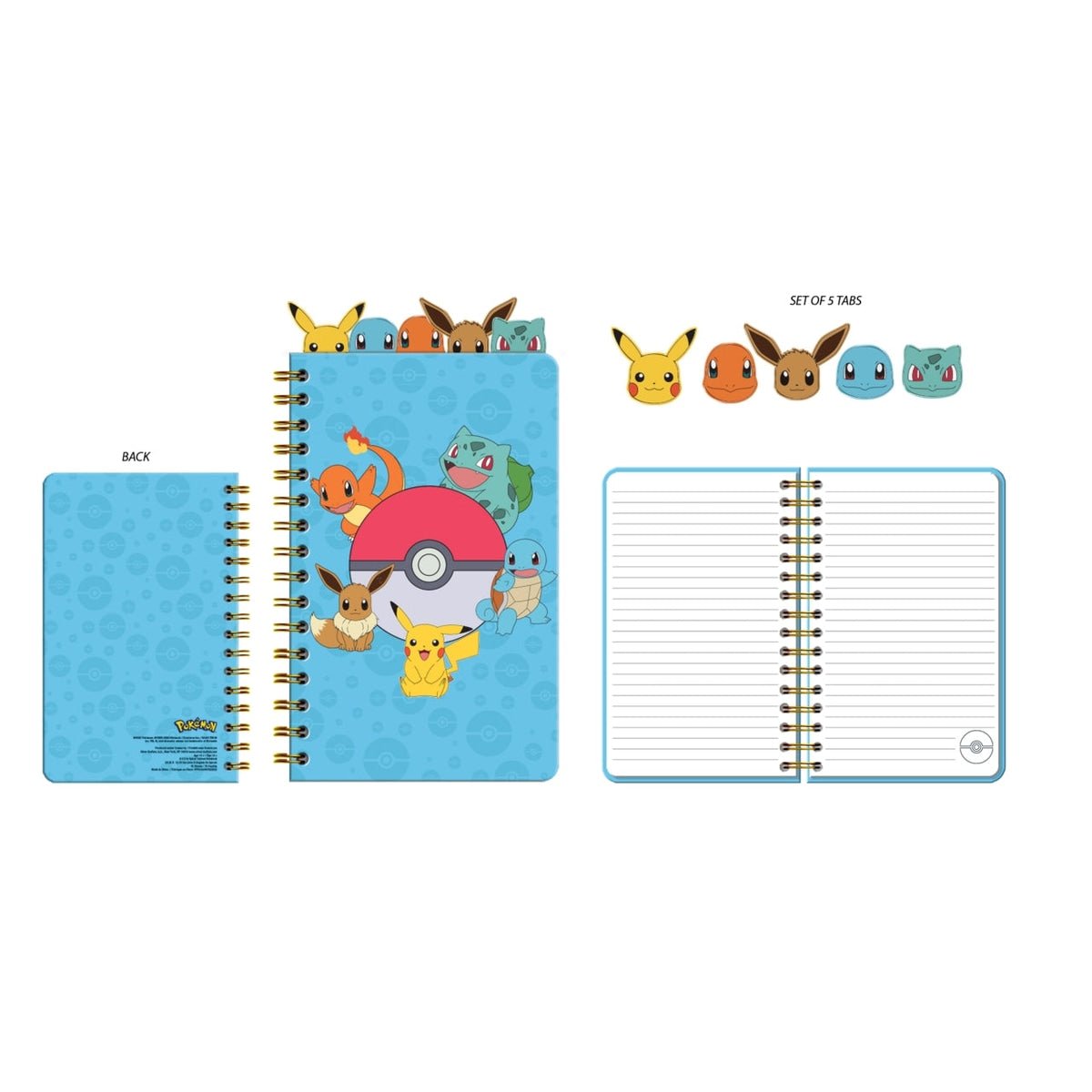 Pokémon Starters and Eevee Spiral 5 Tabbed Notebook-5x8