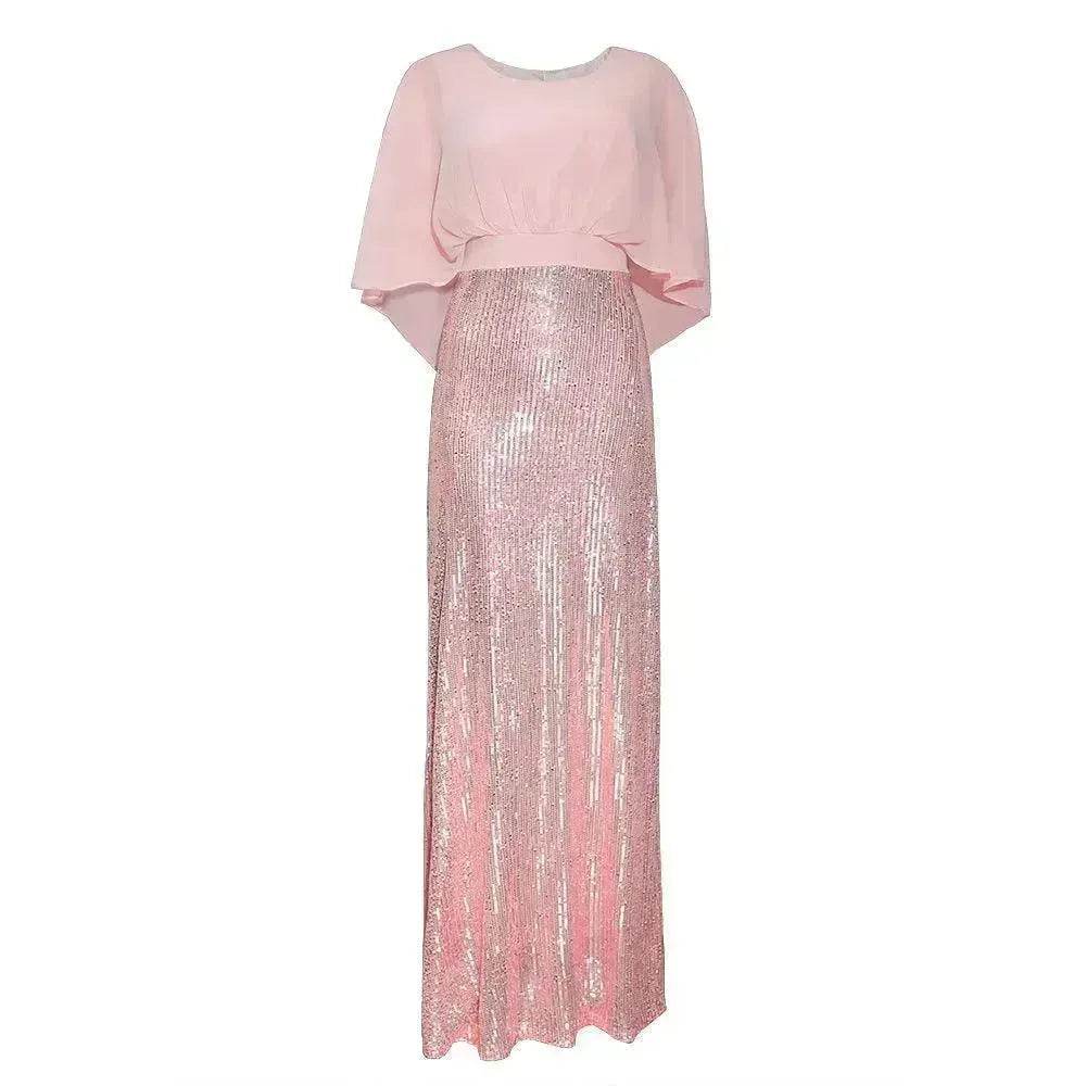 Polyester Stitching Chiffon Bat Sleeve Dress