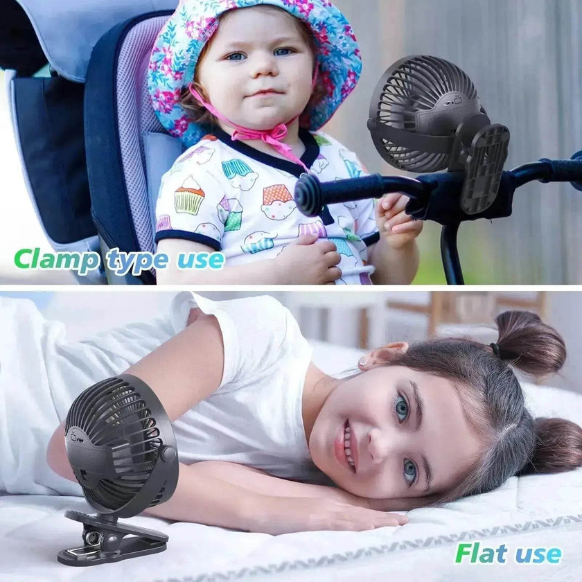 Portable Clip-On Fan, USB Rechargeable Mini Desk Fan with 3 Speeds, 360° Rotation, Quiet Cooling Fan for Home, Office, Travel and Outdoor