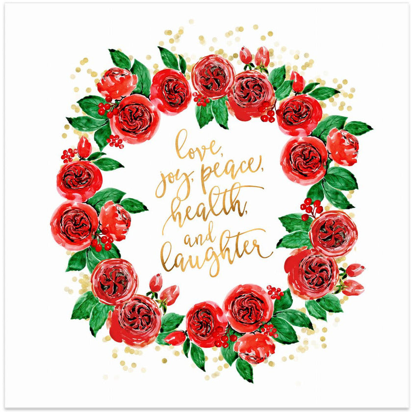 Décoration murale, couronne de roses anglaises rouges pour les vœux de vacances.