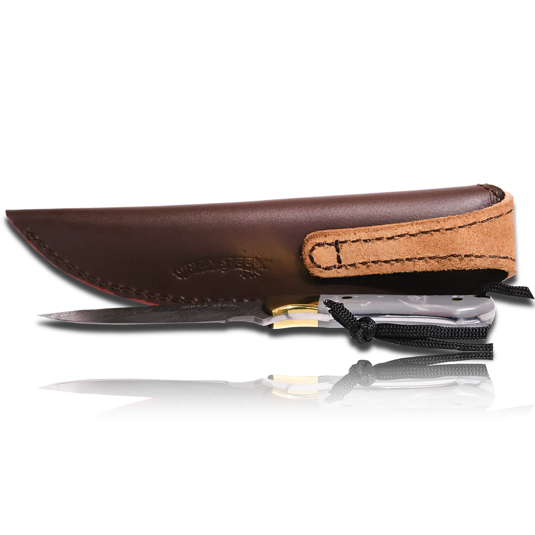 Couteau de boucher en acier damassé Kaito original, lame de 4 pouces avec étui en cuir de première qualité.