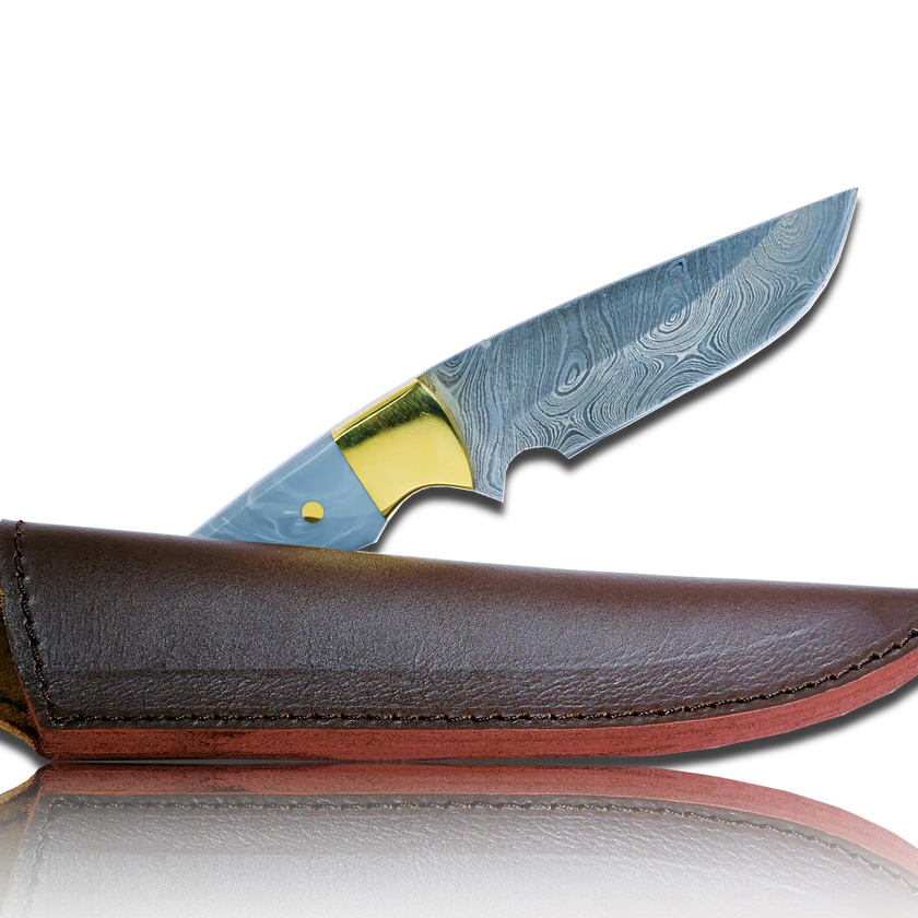 Couteau de boucher en acier damassé Kaito original, lame de 4 pouces avec étui en cuir de première qualité.