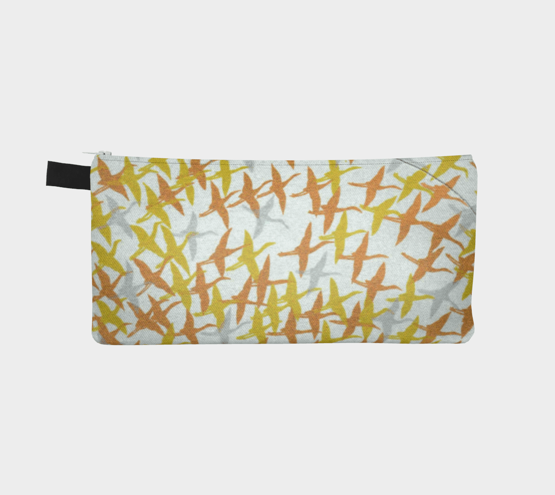 Zippered Cotton Canvas Pencil Case | Metallic Birds