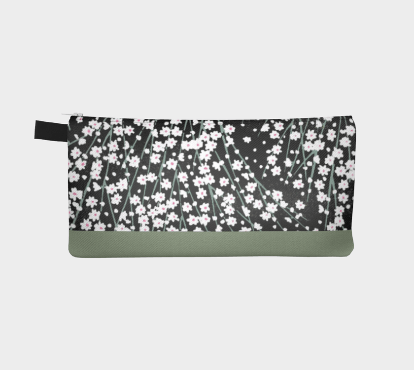 Zippered Cotton Canvas Pencil Case | Black Daisies