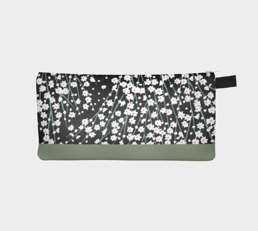 Zippered Cotton Canvas Pencil Case | Black Daisies